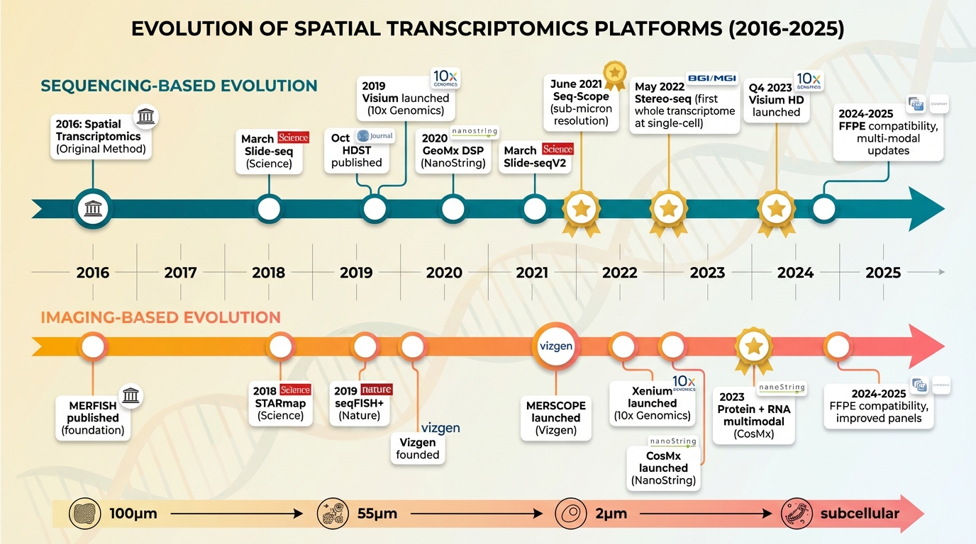 Evolution of Spatial Transcriptomics Platforms Timeline