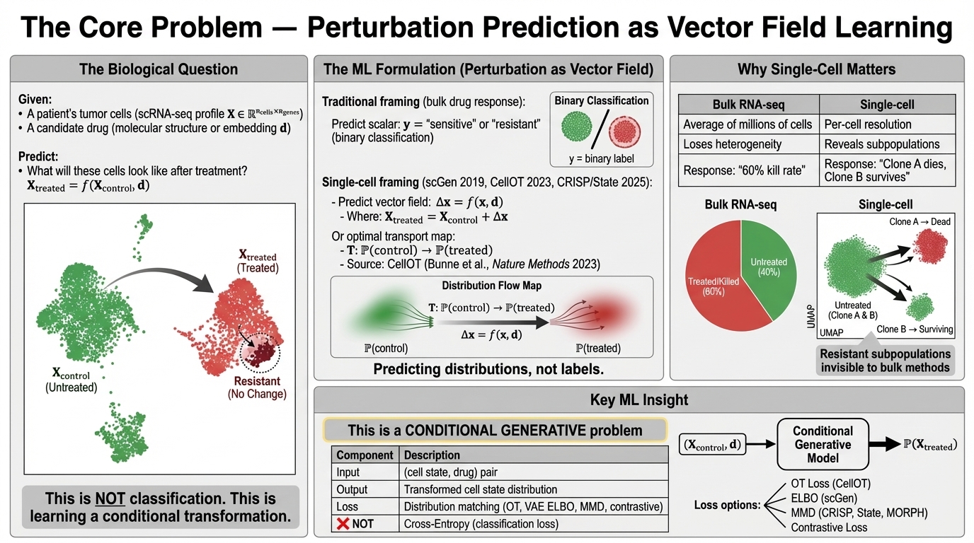 The Core Problem: Perturbation Prediction as Vector Field Learning